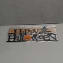 COCHIE Metal Happy Halloween Sign, Black Halloween Decorations for Home, Office, Shelf, Mantel, Indoor, Jack-o-lantern Decoration, Spooky Cat Bat Decor (Halloween)