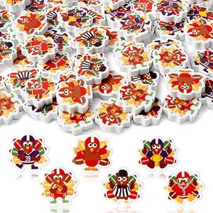 CJiangpo 60Pcs Fall Mini Erasers - Football Turkey Erasers for Kids Bulk Cute Cartoon Turkey Pencil Rubber 3D Desk Puzzle Rubber for Kids Classroom Rewards Student Prizes Fall Thanksgiving Day Gifts