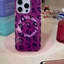 Sparkling Purple Red Leopard Case, Blazing Heart Shimmer Cover Compatible with MagSafe iPhone 16 Pro - Dynamic Magenta