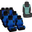 FH Group Three Row Set 7 Seater Blue Travel Master Car Seat Covers, Airbag and Split Rear Car Seat Cover Universal Fit Interior Accessories for Cars Trucks & SUV Automotive Seat Covers