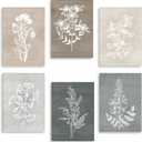 BINCUE Neutral Botanical Plant Canvas 6 Pieces Rustic Farmhouse Wall Art for Living Room Bedroom and Bathroom,Canvas Paintings Print Set Decor 12"x 16" (16L" x 12W")