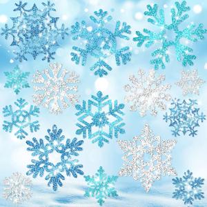 90 Pcs Snowflake Cutouts Decorations, Winter Paper Snowflake Cutouts with Glue Stickers for Bulletin Board Christmas Party Home Class Office Decor Accessories(Silver, Blue)