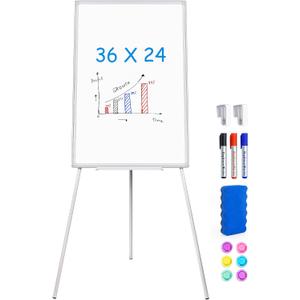 Maxtek Easel Whiteboard 36 x 24 in, Stand Tripod with Height Adjustable | 3' x 2' Magnetic Dry Erase Surface, Flipchart Stand, Portable Tripod Easel for Office, Teaching, Home and Classroom