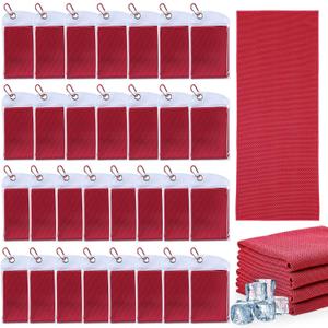 Honoson 30 Pack Cooling Towels 27"x16" Microfiber Neck Cooling Towel with Pouches, Reusable Sports Towel for Gym Running Golf Workout Outdoor Heat(Scarlet Red)