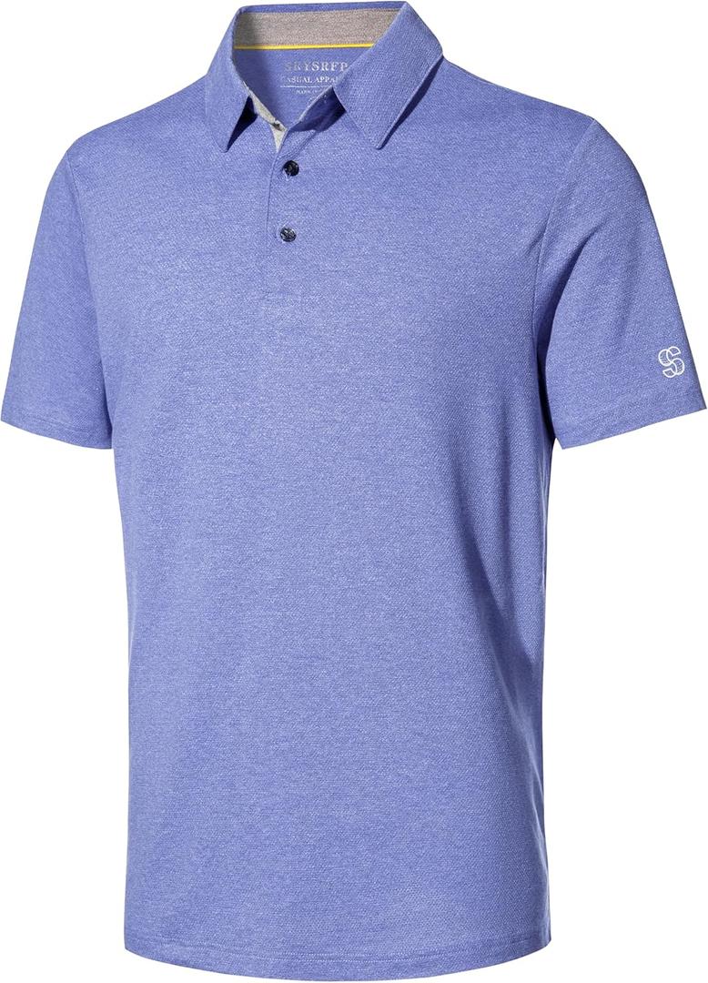 Men's Polo Shirts Short Sleeve Cotton Blend Moisture Wicking Dry Fit Performance Collared Golf Shirts for Men (Blue, XXL)
