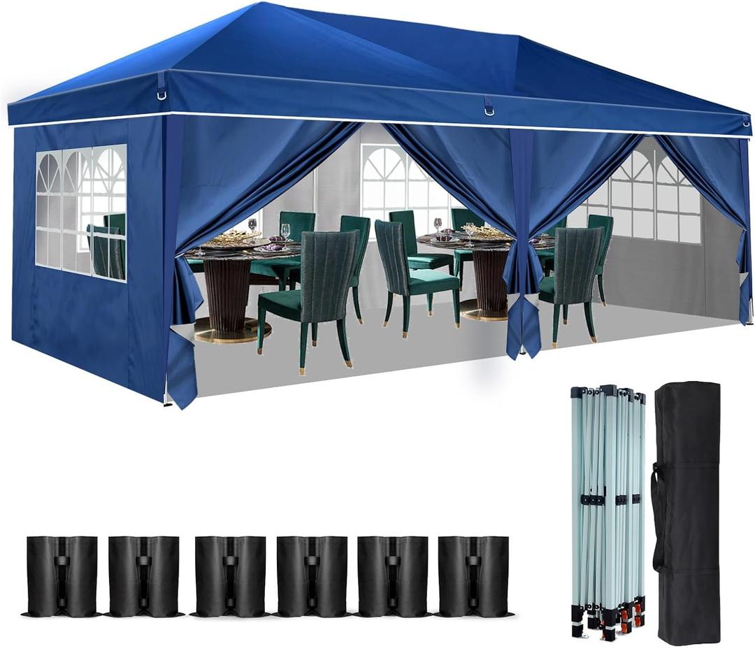 Heavy Duty Pop Up Canopy, Carport Canopy with UV Protection, Waterproof Fabric, Adjustable Heights, and Easy Assembly  Ideal for Outdoor Events, Camping, and Carports (10 x 20) (Blue)