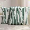 FUTEI Pack of 2 Faux Fur Throw Pillow Covers 22x22 Inch, Dark Green White