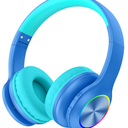 Candy Bila Kids Bluetooth 6.0 Headphones with LED Light, 85Hours Playtimes, TypeC Fast Charging, 85/94dB Volume Limited, Comfort Wireless Headphones with Builtin Mic, Wired & TF Card Mode, Blue