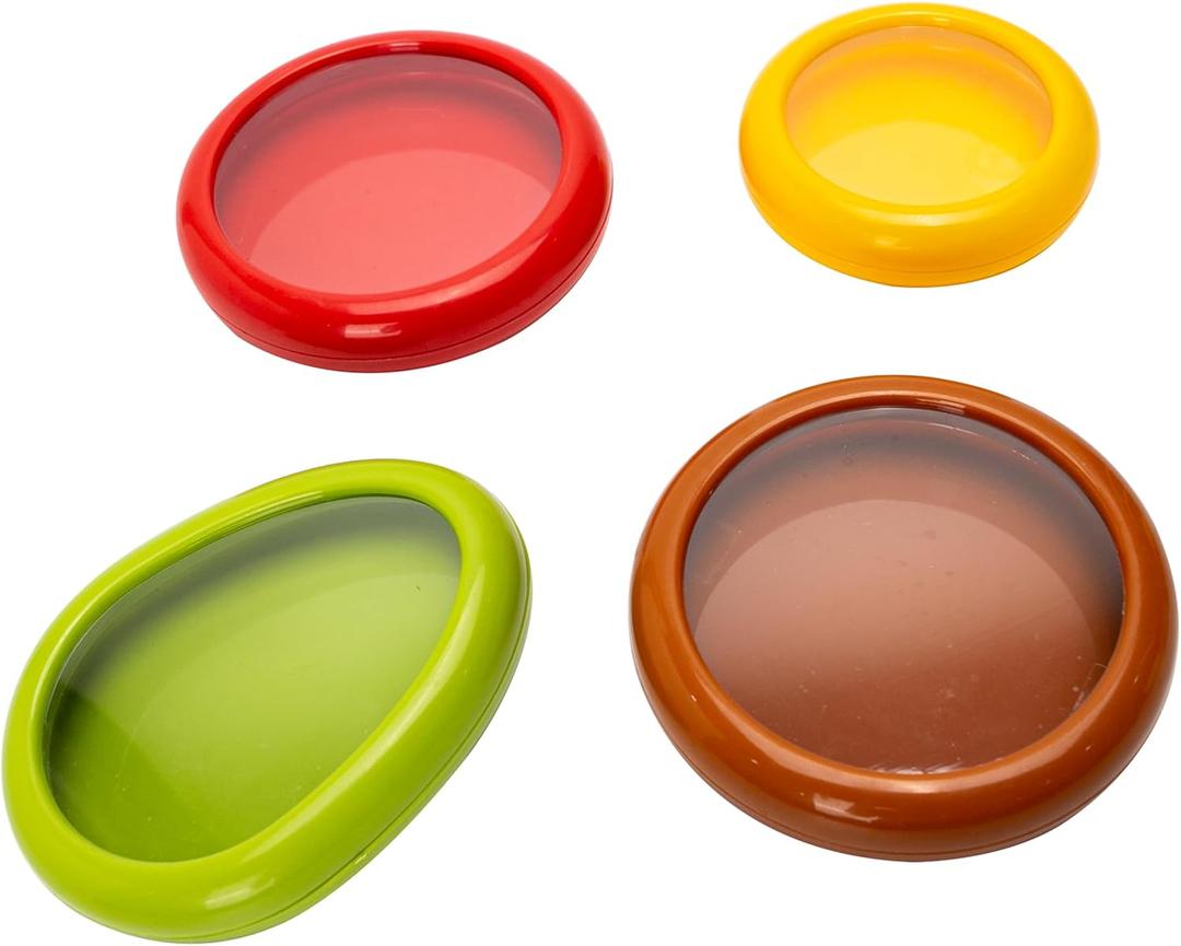 4 Pieces Set Avocado Saver, Onion Silicone Storage, Half Cut Fruit Containers - Reusable Kitchen Gadgets for Fridge - Food Huggers for Cheese, Vegetable, Tomato Holder, Lemon Fresh Stretch Pods Keeper