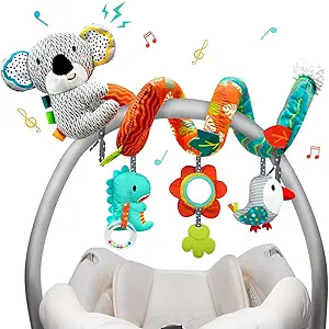 XIXILAND Car Seat Toys Baby Toys 03 Months Developmental, Stroller Toys Infant Toys 06 Months Newborn Toys, Carseat Toys for Infants 012 Months with Dinosaur, Lion Mirror, Teether