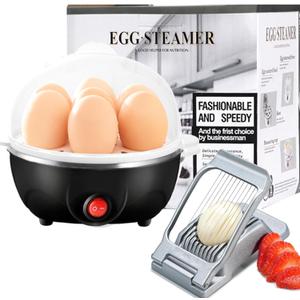 Set of 2: Egg Cooker Boiler Electric Steamer + Egg Slicer Cutter for Hard Boiled Eggs (Black)