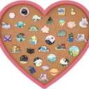 BENECREAT Pearl Pink Heart Pin Cork Board, 11.8x10.7inch Bulletin Display Board Wall Mounted Cork Board with Pink Frame for Brooch Pin Storage Display, Office Home and School Decor