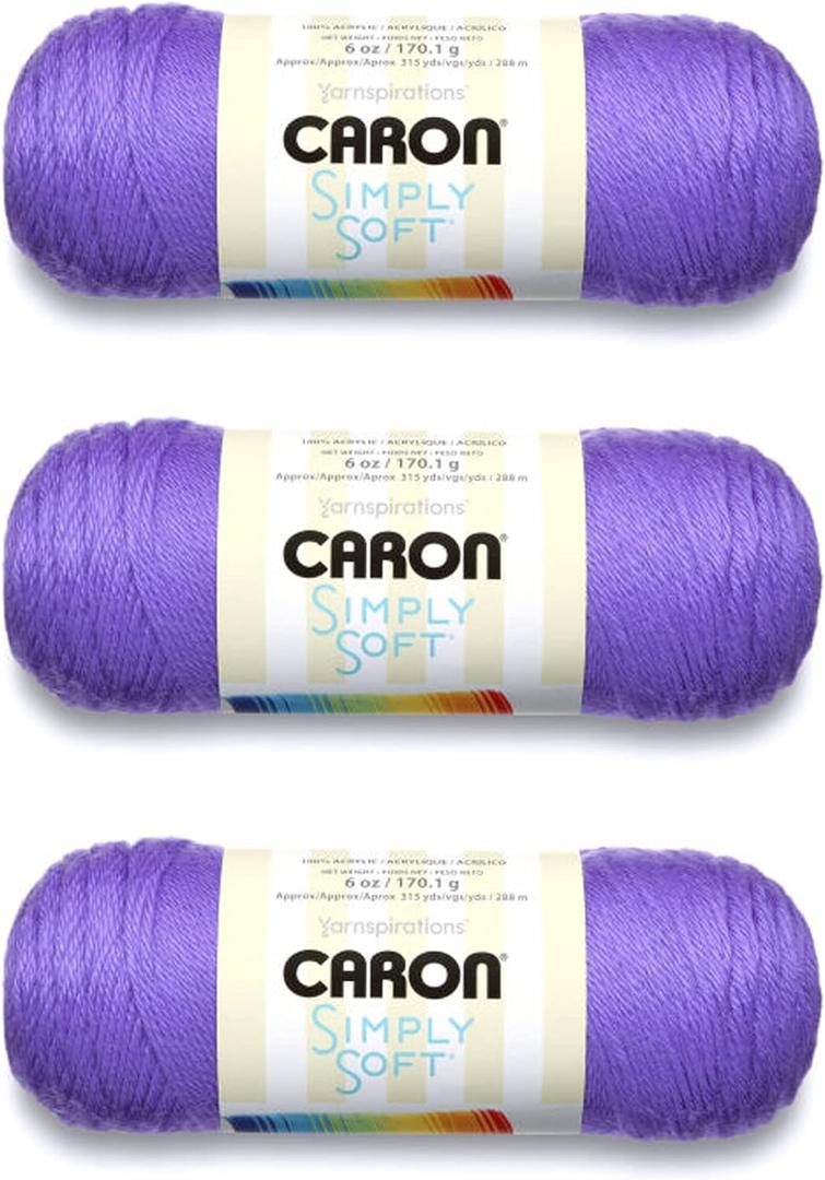 Caron Simply Soft Grape Brites Yarn - 3 Pack of 170g/6oz - Acrylic - 4 Medium (Worsted) - 315 Yards - Knitting/Crochet