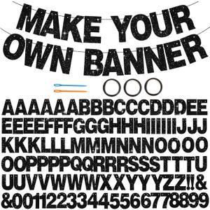 BEISHIDA 116 PCS A-Z Glitter Black DIY Letter Banner Kit Make Your Own BannerIncluding 111 Letters and Numbers 3 Rope and 2 Threading Device,Customized for Birthday Graduation Wedding Halloween Party Decor