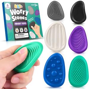 Fidget Toys Adults Sensory Stone: 6 Pack Textured Worry Stone for Autism Kids Calming Down - Fidget Stress Toys for Anxiety Relief - Small Students Prizes Fidget Toys