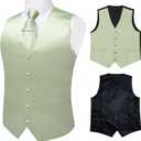 DiBanGu Men's Satin Suit Vest & Tie Set 5PCS Solid Color Dress Waistcoat for Suit or Tuxedo Wedding Party (XL)