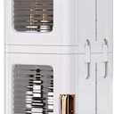 VECELO 4-Tier Tall Narrow Storage Cabinet with Movable Wheels, Adjustable Shelves, Anti-Tip, Slim, for Small Space, Bathroom, Kitchen, Laundry, White (9.6 x 11.2 x 65.4 In(LxWxH))