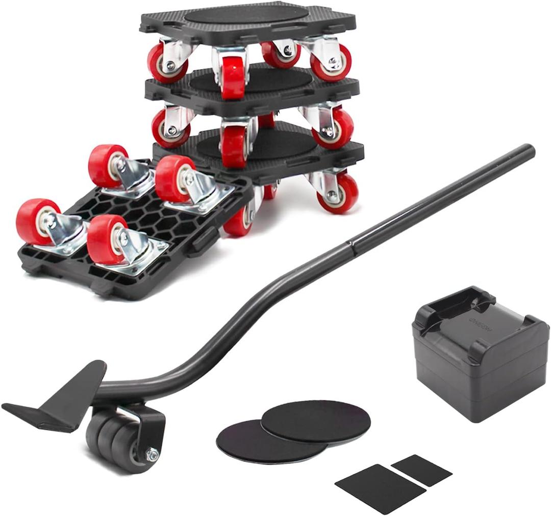 ONEON Furniture Movers with Wheels & Lifter Set, 360 Rotation Wheels Dolly, 660 Lbs Capacity, for Moving Heavy Furniture, Refrigerator, Sofa, Cabinet (ConnectaEdition, Connect  Red Set)