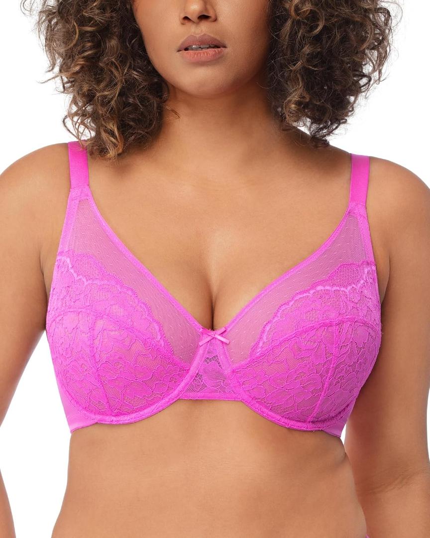 HSIA Minimizer Bras for Women Enchante Full Coverage Underwire Bras Plus Size Lifting Floral Lace Bra for Heavy Breast (36I, Hot Pink)
