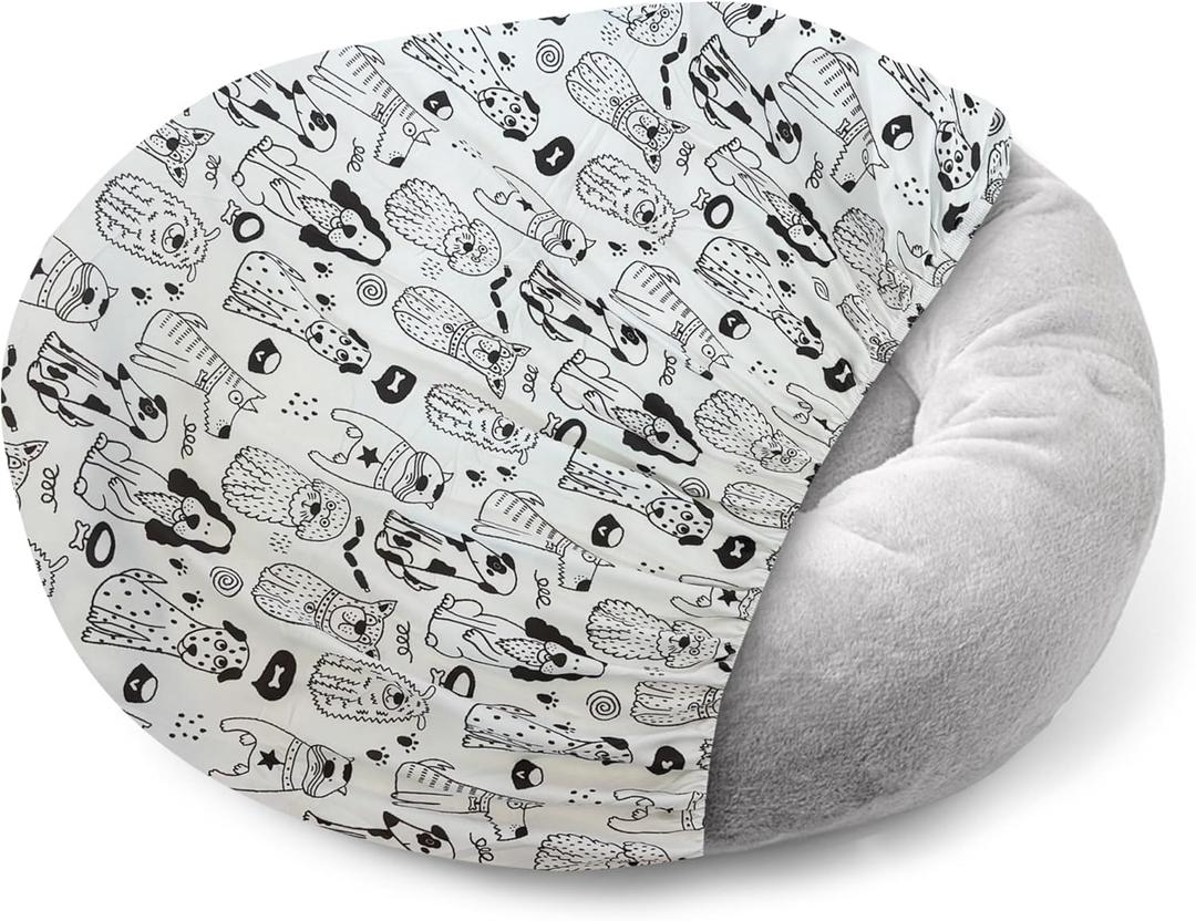 Round Dog Bed Covers Replacement Washable, Dog Bed Washable Cover, for All Shapes (Large (Up to 45), Doodle Dogs)