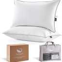 Goose Feather Down Fiber Pillows Standard Size Set of 2, Luxury 3-Chamber Pillows with Soft & Down-Proof Cover, Fluffy Plush Hotel Bed Pillows for Side, Back & Stomach Sleepers