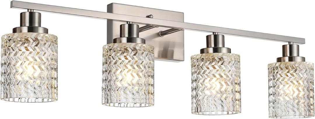 MELUCEE 4 Lights Brushed Nickel Vanity Light with Hammered Glass Shade