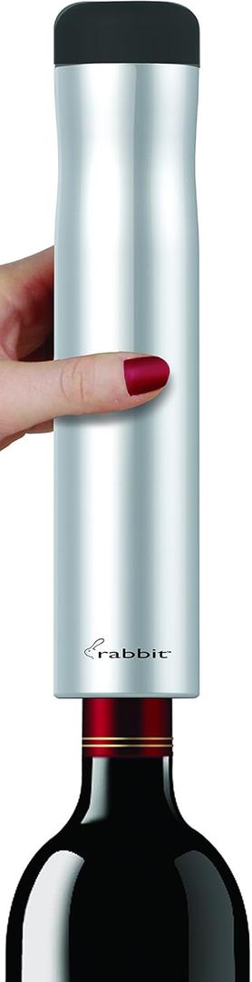 Rabbit Automatic Electric Corkscrew - Hands-Free Wine Opener with Integrated Foil Cutter, Rechargeable Cordless Electric Bottle Opener for All Cork Types - Barware Essential & Kitchen Tools (2 x 9.6 IN, Silver)