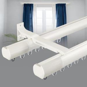 Double Curtain Rod Set for Windows, Heavy Duty Dual Track System with Aluminum Brackets, Decorative White Curtain Rail for Room Divider, Bedroom & Living Room Drapes (White, 144")