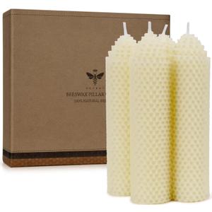 White Beeswax Pillar Candles Set of 4 - Handmade Pure Beeswax Rolled Candles for Gift & Home Decor (1.56 in)