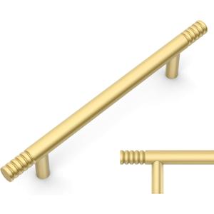 Amerdeco 10 Pack Brushed Gold Solid Cabinet Pulls 5 Inch(128MM) Hole Centers Kitchen Cabinet Handles Hardware Kitchen Handles for Cabinets Handles ZH0070