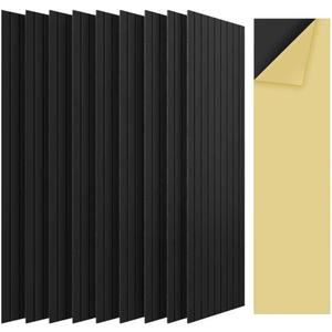 10 Pack Self-Adhesive Sound Proof Foam Panels for Walls  48" x 12" XLarge Acoustic Panels, Decorative Sound Absorbing Wall Panels for Home, Office, Studio, Easy Peel and Stick Installation (Black adhesive backing)