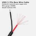 USB C Power Pigtail Cable 1.6FT 24AWG 5V 3A USB Type-C Female Plug to 2 Pin Bare Wire Open End Power Pigtail Cord DIY, Black (50CM,6 Pcs), 0.5m