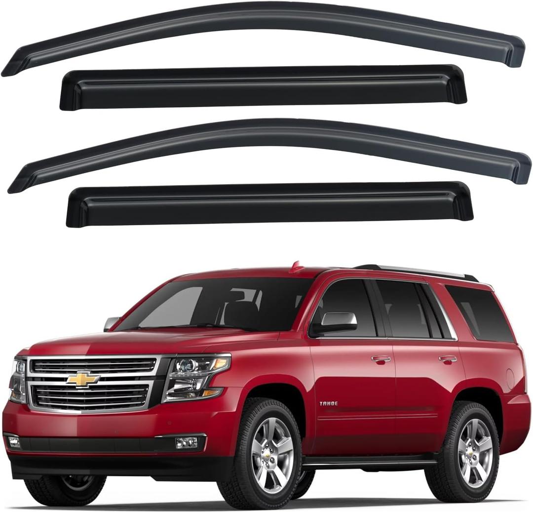 YQAUTEC Window Visors Rain Guards Shield for 2015-2020 Chevy Tahoe/GMC Yukon(Not for XL or Denali), Out-Channel Window Wind Deflectors Vent Rain Visors Shades for 15-20 Cadillac Escalade(Not for ESV)