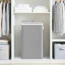 STORAGE MANIAC Metal Frame Laundry Hamper with Lid, 90L Tall Laundry Baskets with Removeable Bag, Large Clothes Hamper with PU Tag, Laundry Bin for Dorm, Collage, Bathroom, Bedroom, Gray