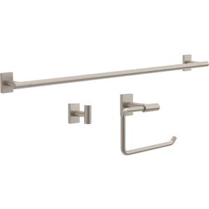 Franklin Brass Hartwell 3-Piece Bathroom Set Satin Nickel 18" + 6" Towel Rack, Toilet Paper Holder/Hand Towel Holder, Hook | 3-Piece Bath Hardware Accessories Set HRT63-SN