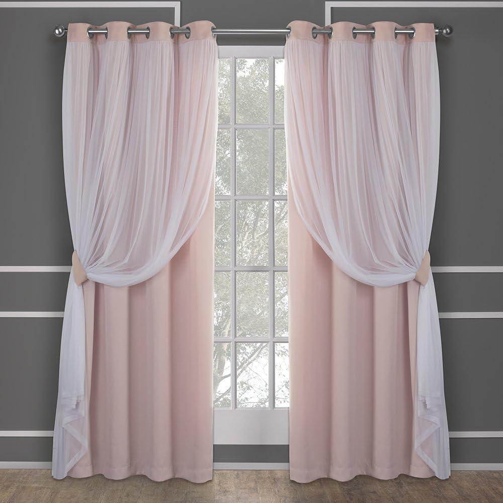 TOWN & COUNTRY LUXE Talia Double Layer Indoor Curtains, Sheer and Room Darkening Blackout, Grommet Top, Energy Efficient, 2-Pack Set, 52"x84", Rose Blush