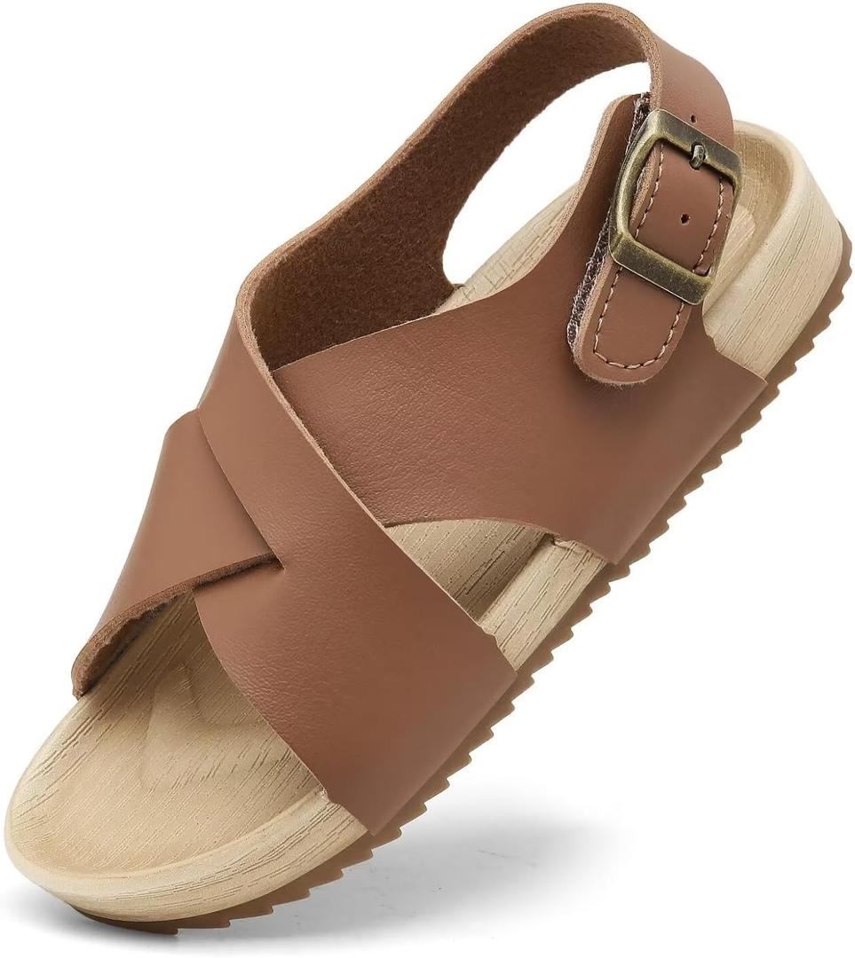 Girls Boys Sandal Adjustable Double Buckle Casual Flat Open Toe Lightweight Summer Shoes Hook Loop Sandal Size: 3.5 Big Kid