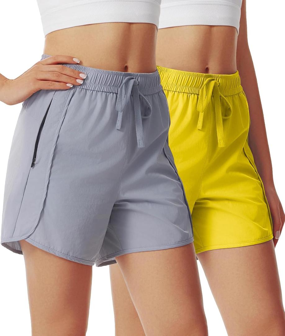 Womens Athletic 5 Inch Running Shorts with Zipper Pockets High Waisted Quick Dry Lightweight Workout Gym Shorts (Gray, M)
