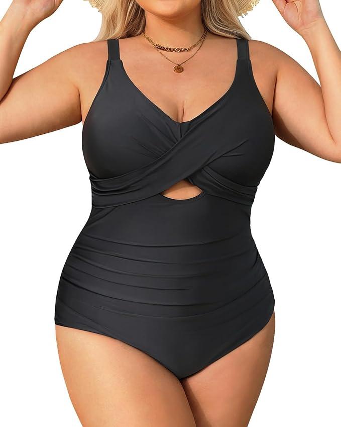 Daci Plus Size One Piece Swimsuits - Tummy Control Bathing Suit for Women Cutout Swimwear, Large