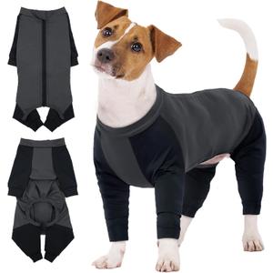 IECOii Soft Dog Pajamas - 4 Legs Dog Bodysuit with Long Sleeve, Grey - Stretchable, Perfect for Small Dogs & Puppies Boy or Girl, Chest:16.93 in