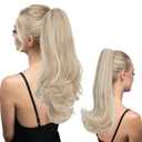 Clip in Ponytail Extension 18 Inch Pony Tails Hair Extensions for Women Long Straight Curly Tail Ponytail Hair piece Synthetic Fake Versatile Pony (Cream Blonde)