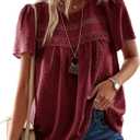 Womens Summer Tops Crewneck Short Sleeve Shirts Casual Chiffon Blouses Flowy Lace Hem Boho Clothing Trendy 2025 (Large, Burgundy)
