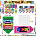 ReliThick 18 Pcs Elementary Math Poster for Beginning of The School Year Math Keywords Back to School Classroom Crayon Decorations Mathematics Symbol Poster Bulletin Board Decor Elementary Supplies, 14.2 x 8.86 inches, 5.7 x 14.2 inches