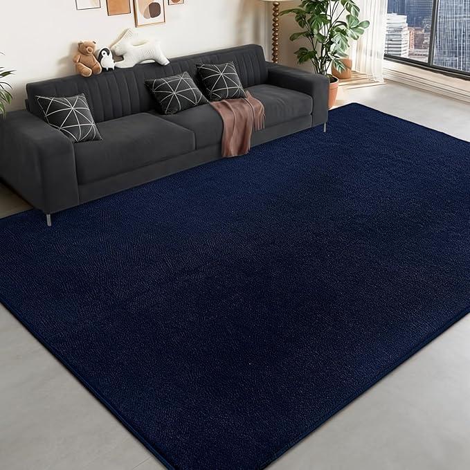 QDUIDU Large Area Rugs for Bedroom Living Room  8x10 Feet Ultra Soft Navy Blue Rug Thickened with MemoryFoam, Solid Modern Minimalist Carpets for Home Decor, NonSlip and Comfy Nursery Room Rugs