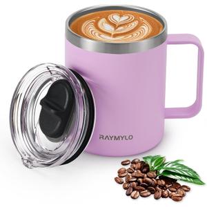 Insulated Coffee Mug 12 oz, Double Wall Stainless Steel Coffee Mug with Lids, Leak-Proof & Detachable Slider Lid for Thorough Clean, Keeps Coffee Cold for 9 Hrs, Suitable for Camp Home Office (Light Purple)
