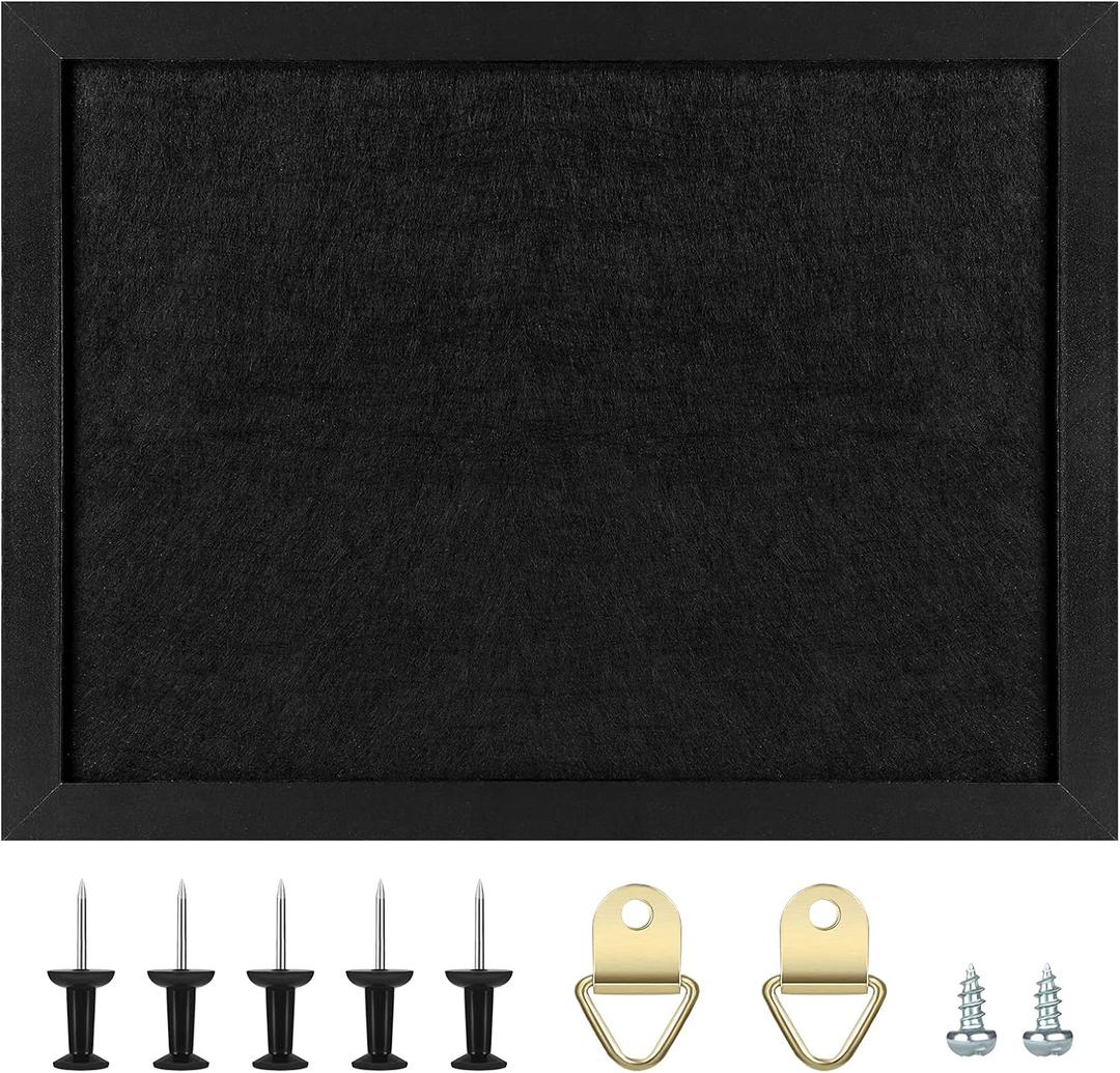 TORASO Cork Board Bulletin Board with Felt,Wood Framed Display Bulletin Board for Walls with Pins, Eye Bolts, gaskets, Screws, Pin Board for Office, School and Home(Black,1pc) (11x14.5 - 1p)