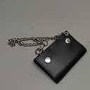 BLACK GENUINE LEATHER Trifold Biker's Wallet ID Card Holder w/Chain Skull