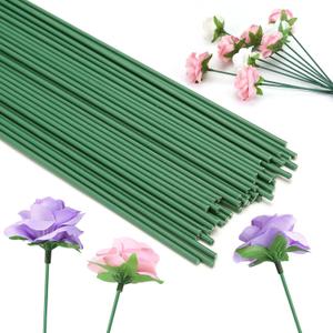 Green Floral Wire Stems, 50 Pieces, Thick Flower Rose Bud Sticks, 8 Inches
