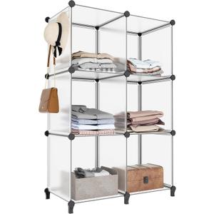 HOMIDEC 6-Cube Storage Organizer, Closet Organizer Storage Shelf Bookcase Bookshelf with Metal Hammer, Storage Cubes Organizer Cabinet for Kids, Closet, Bedroom, Bathroom, (11.8x11.8x11.8 inch) (Transparent)