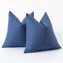 Kevin Textile Outdoor Waterproof Throw Pillow Covers Pack of 2 Weaving Texture Water Resistant Outside Decorative Cushion Covers for Garden Patio Tent Balcony Bench Couch Sofa 18x18 Inch, Navy Blue